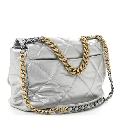 Chanel Metallic Goatskin Quilted Maxi Chanel 19 Flap Silver 3 of 11