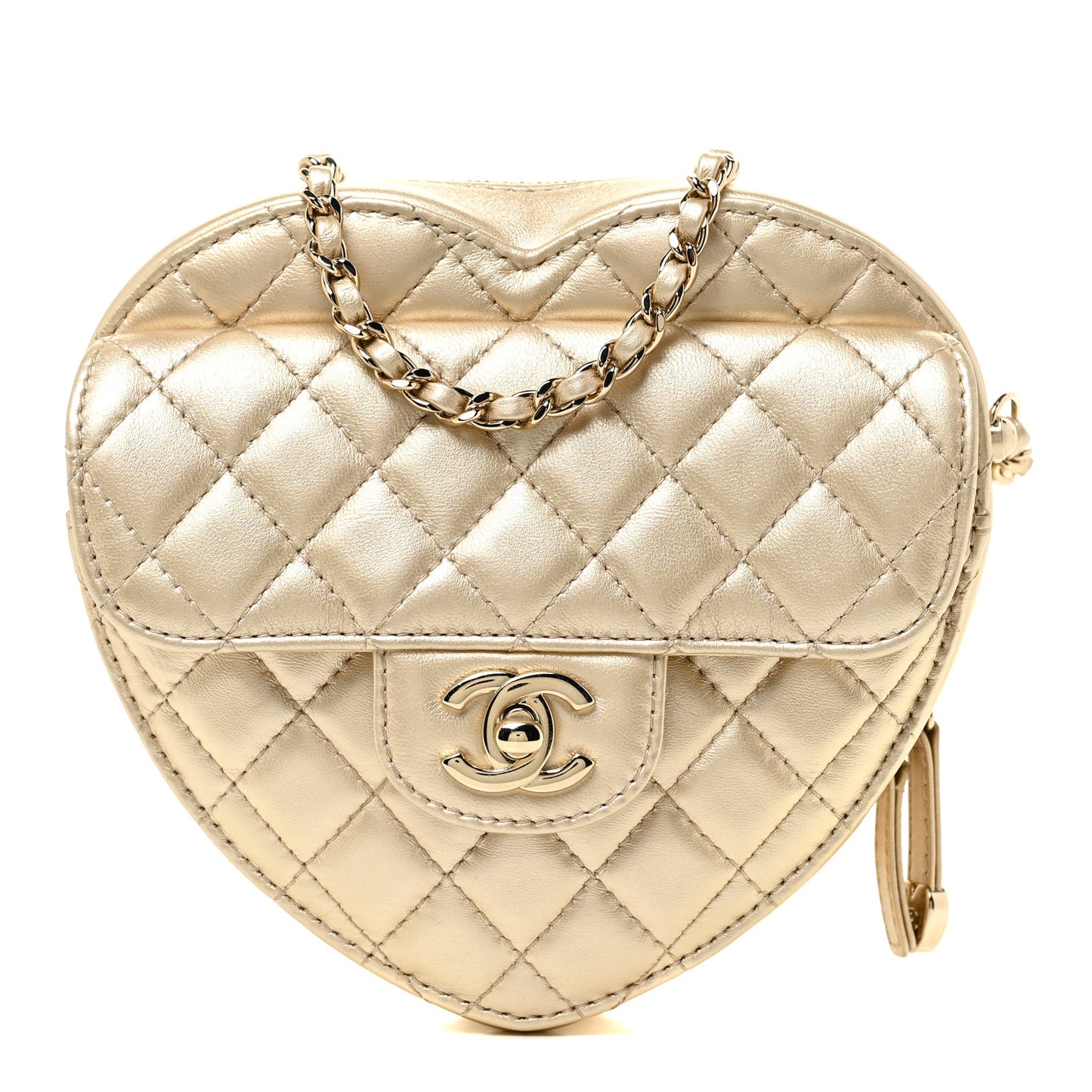 Metallic Lambskin Quilted CC In Love Heart Bag Gold