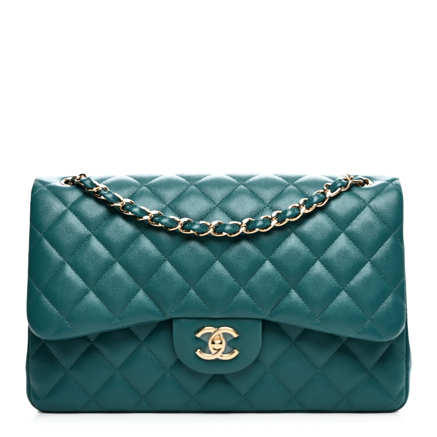 Caviar Quilted Jumbo Double Flap Green