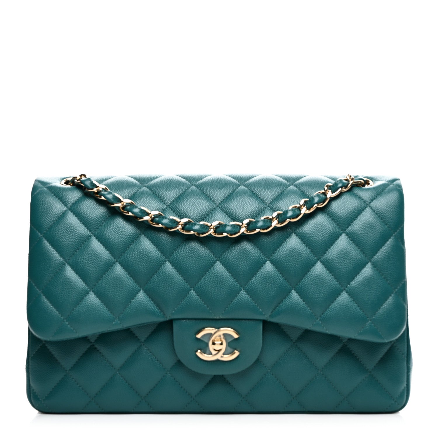 Chanel Caviar Quilted Jumbo Double Flap Green 1 of 10