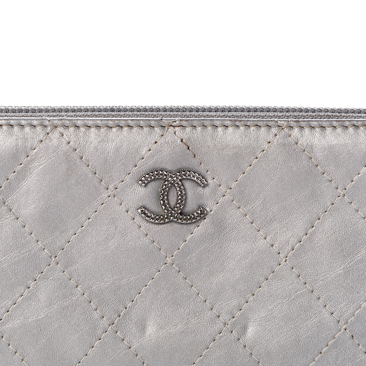 Chanel Metallic Aged Calfskin Quilted Palette Large Zip Around Organizer Wallet Silver 9 of 9