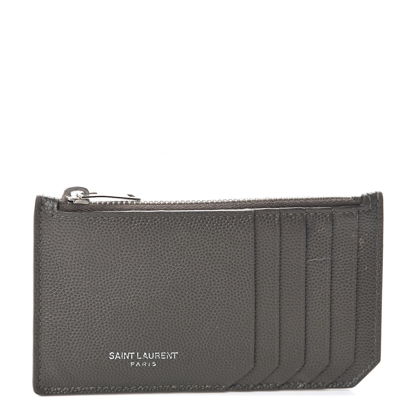 Grained Calfskin 5 Fragments Zip Pouch Card Holder Dark Anthracite