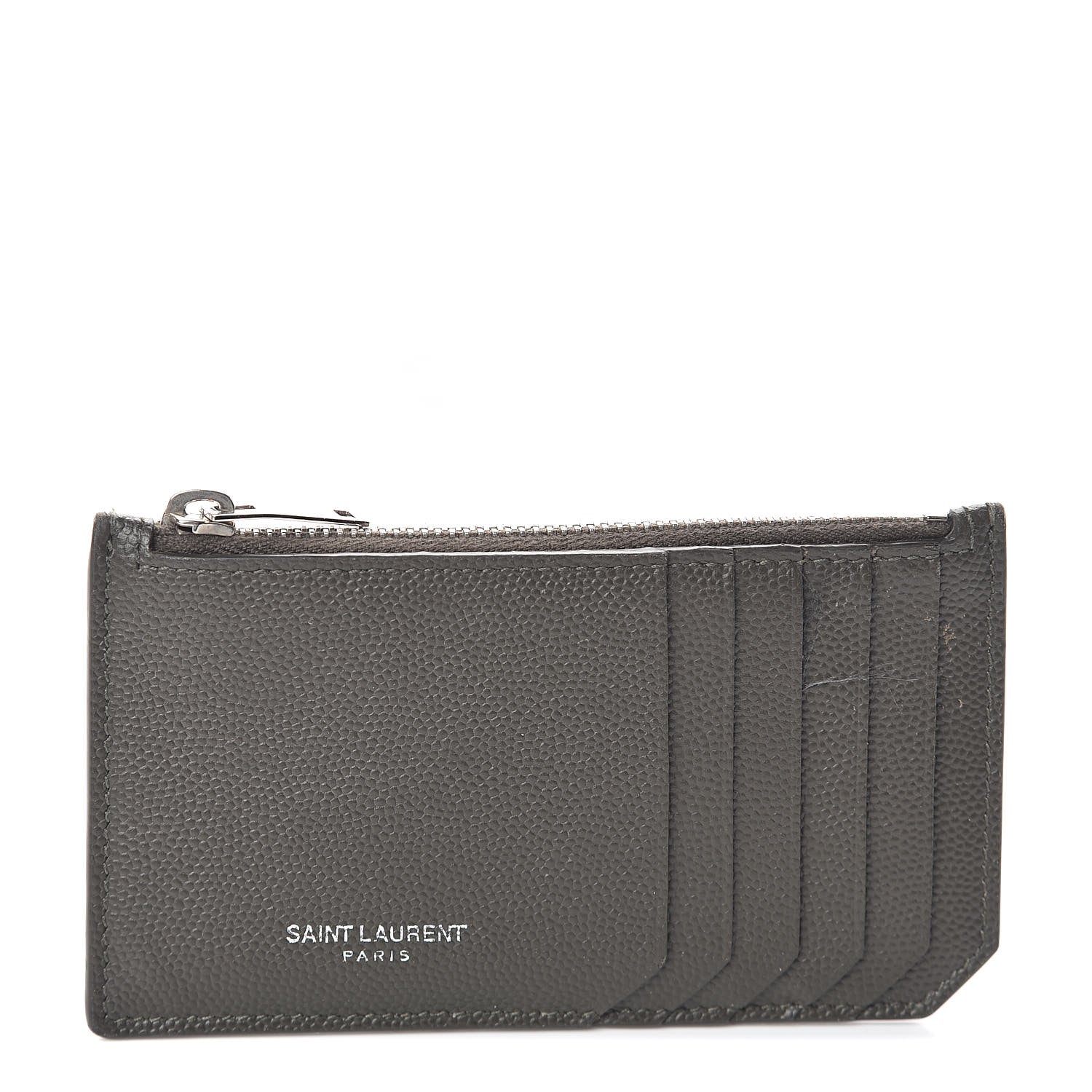 Saint Laurent Grained Calfskin 5 Fragments Zip Pouch Card Holder Dark Anthracite 1 of 6