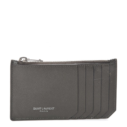 Saint Laurent Grained Calfskin 5 Fragments Zip Pouch Card Holder Dark Anthracite 1 of 6