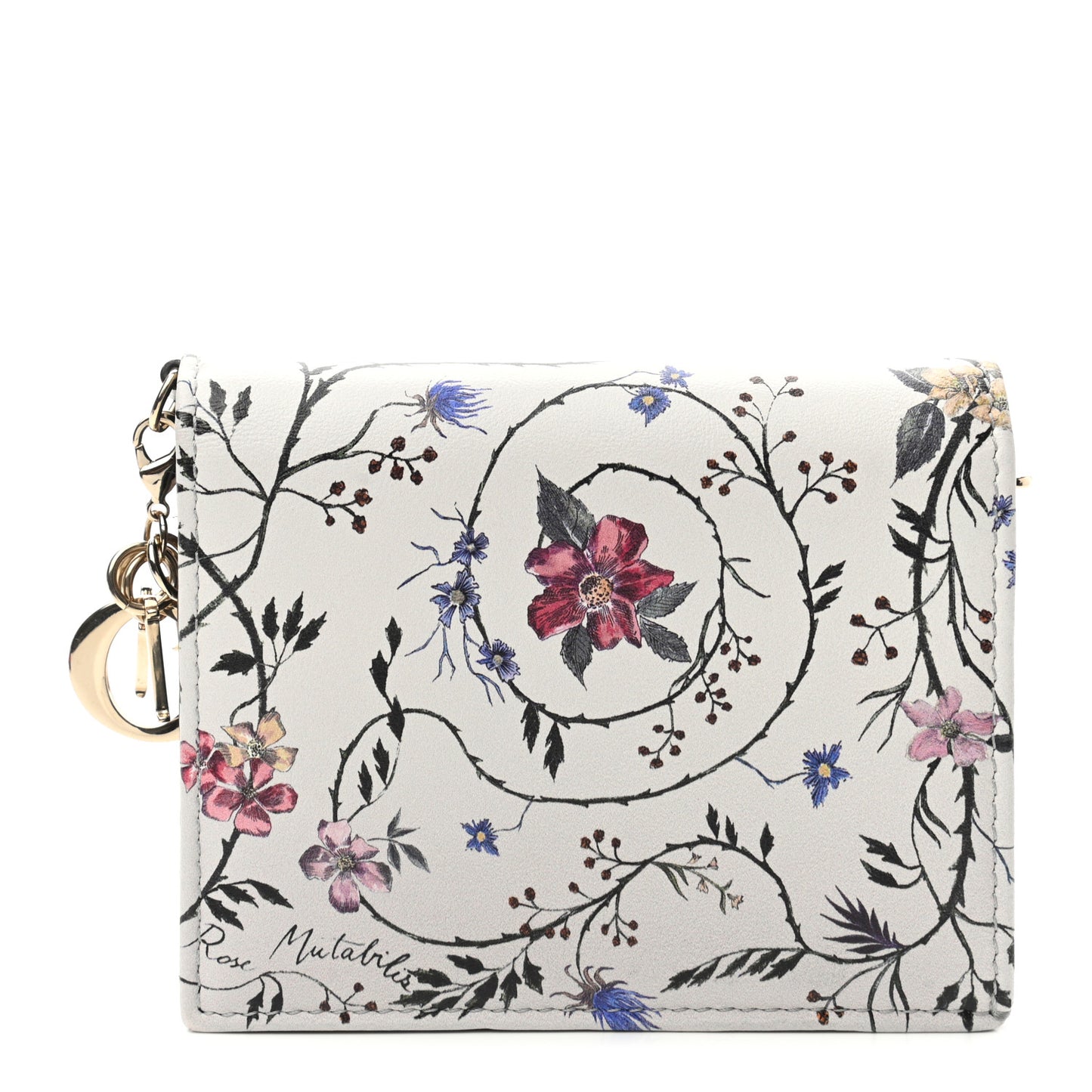 Calfskin Floral Wallet White Multicolor