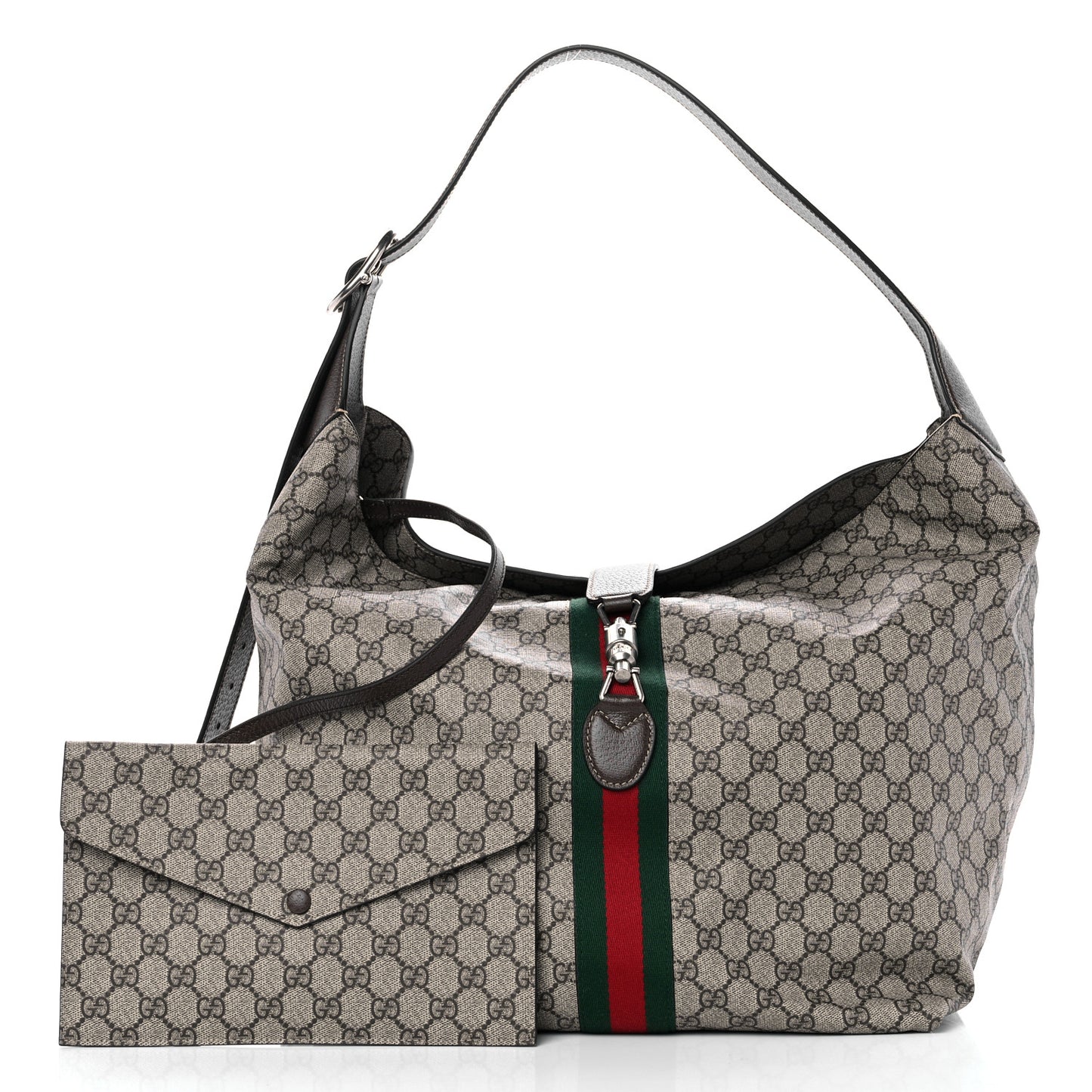 Tender GG Supreme Monogram Textured Dollar Calfskin Web Medium Jackie 1961 Crossbody Bag Beige Ebony New Acero