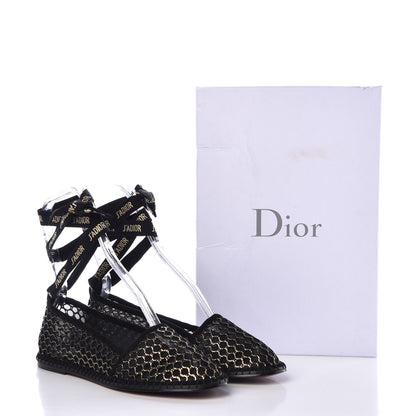 Christian Dior Mesh Nicely-D Ankle Tie Flat Espadrilles 38 Black 8 of 8