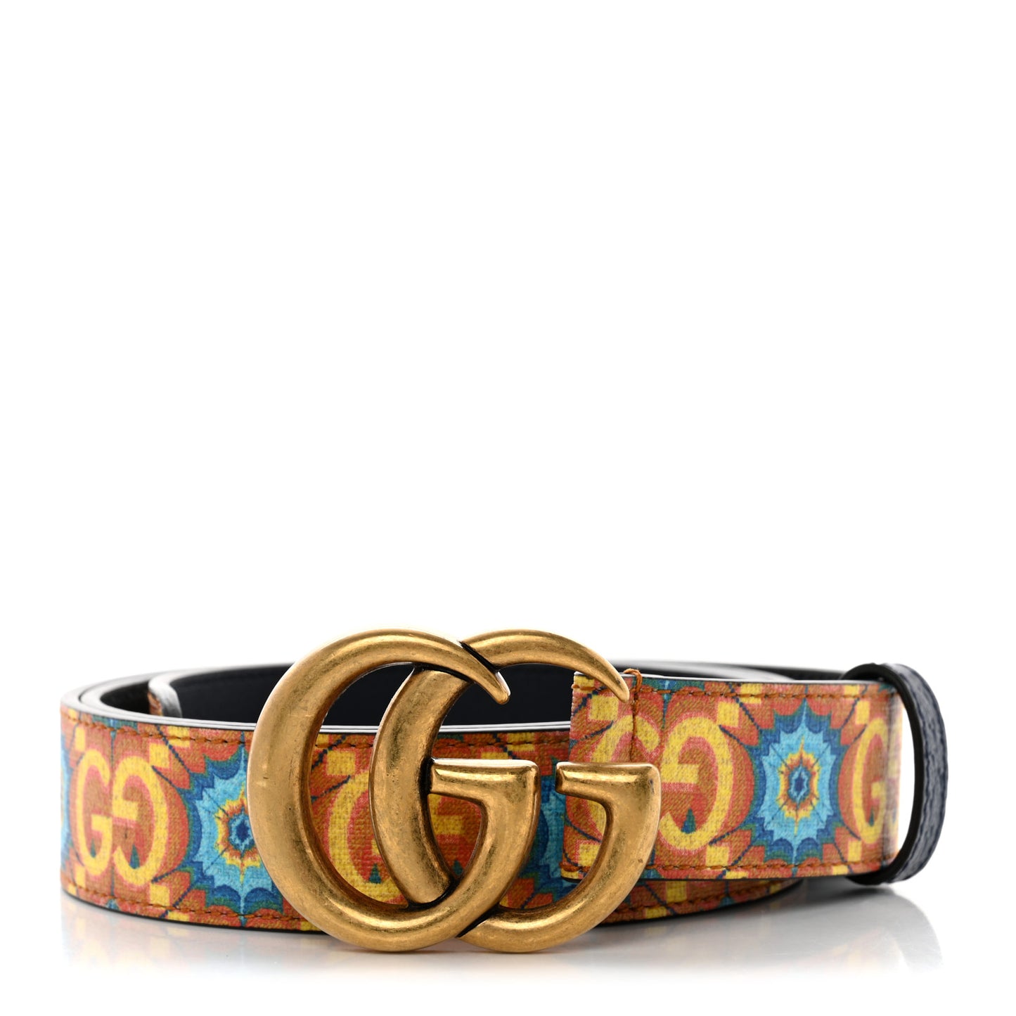 GG Supreme Monogram Kaleidoscope Double G 30mm Belt 95 38 Blue Orange Multicolor Blue Agata