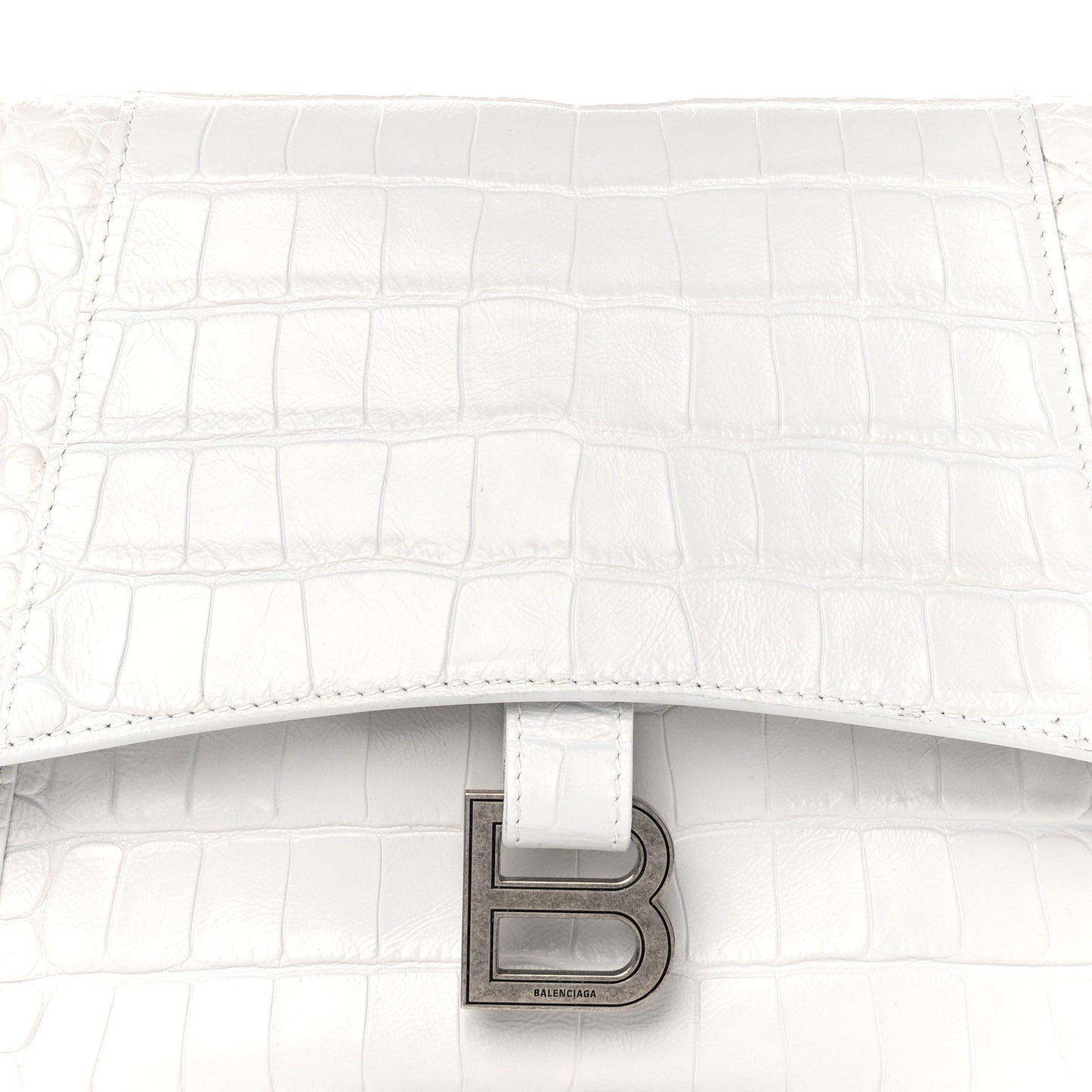 Extra Supple Calfskin Crocodile Embossed M Downtown Shoulder Bag White