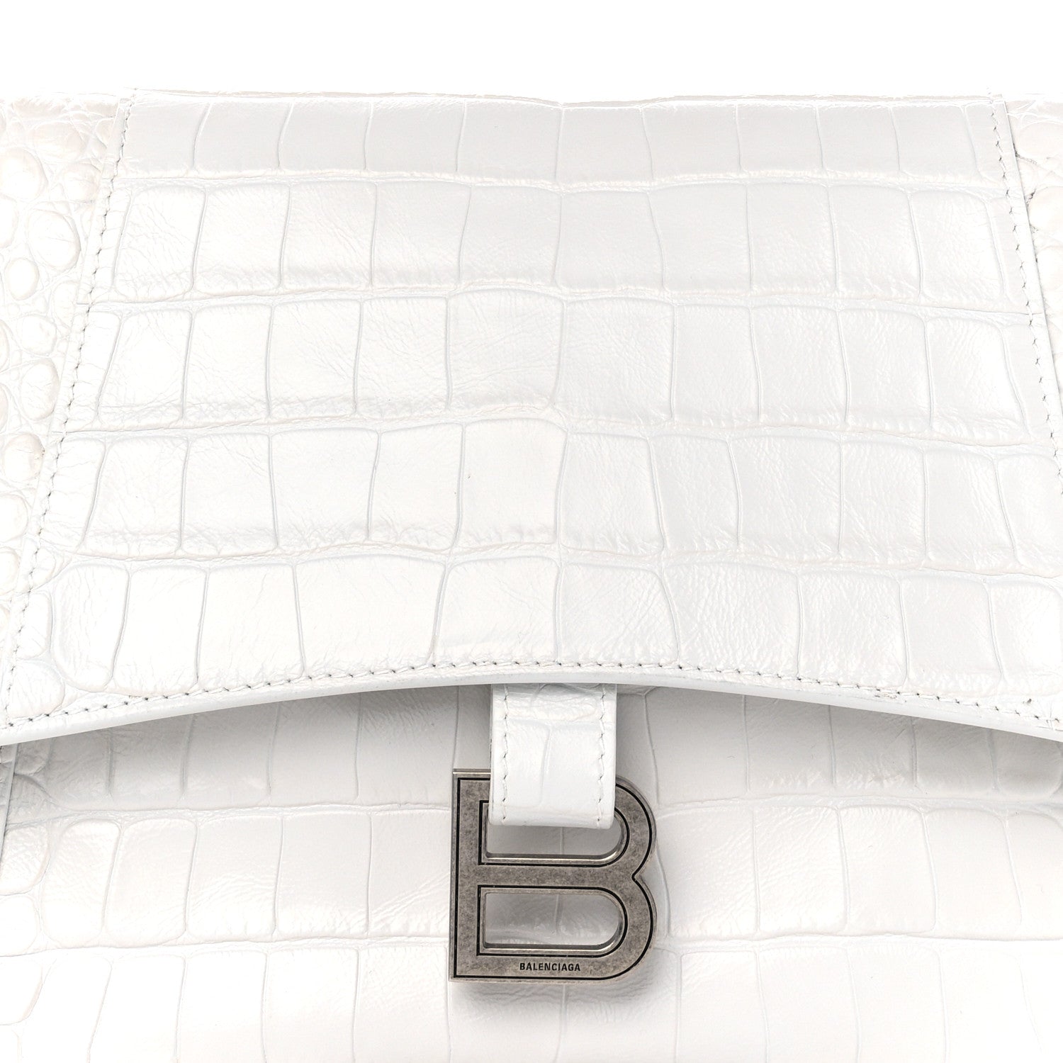 Balenciaga Extra Supple Calfskin Crocodile Embossed M Downtown Shoulder Bag White 9 of 14