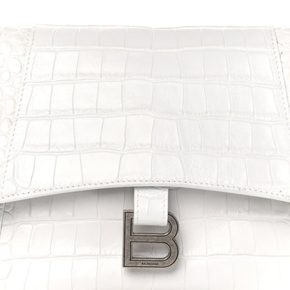 Balenciaga Extra Supple Calfskin Crocodile Embossed M Downtown Shoulder Bag White 9 of 14