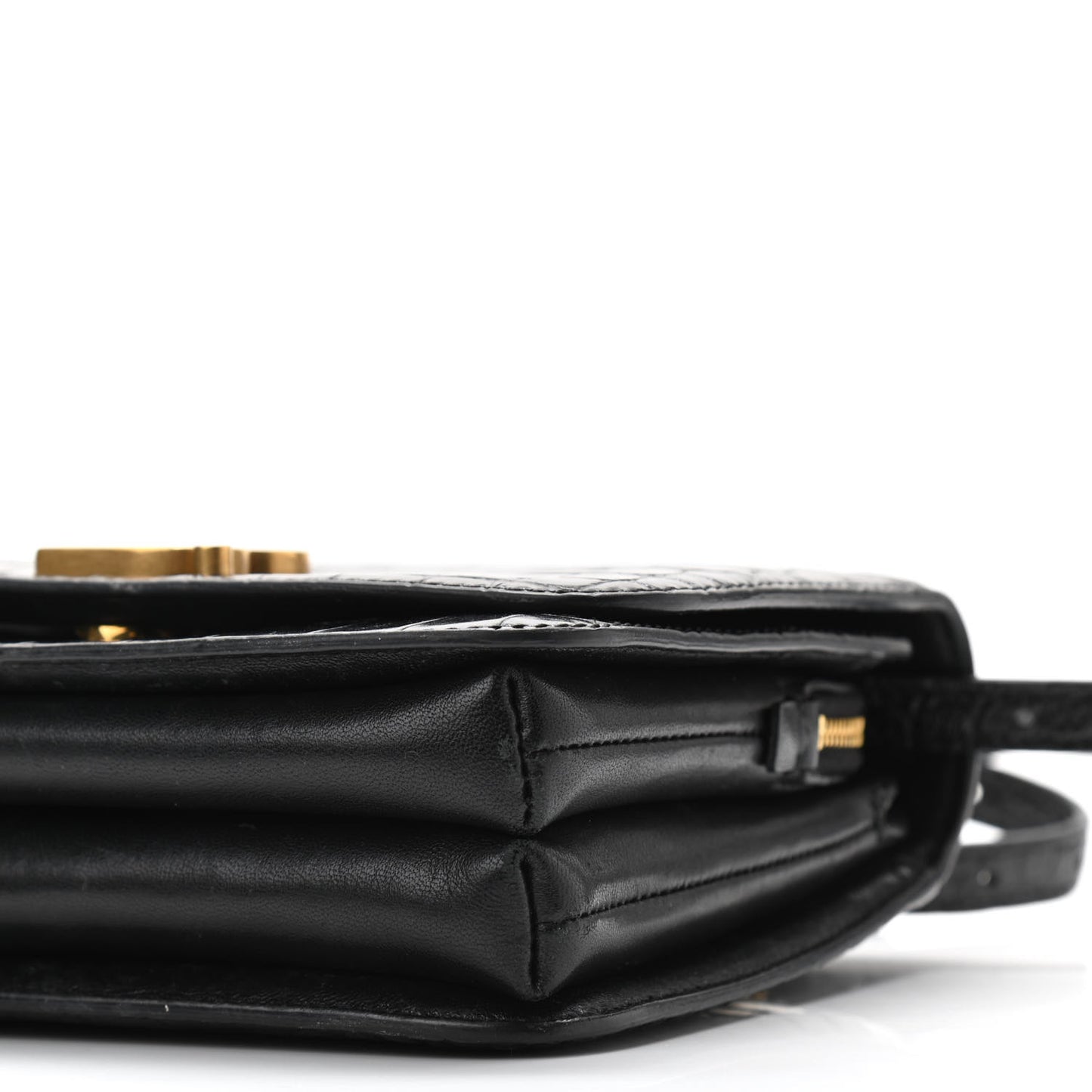 Shiny Calfskin Crocodile Embossed Small B Bag Black