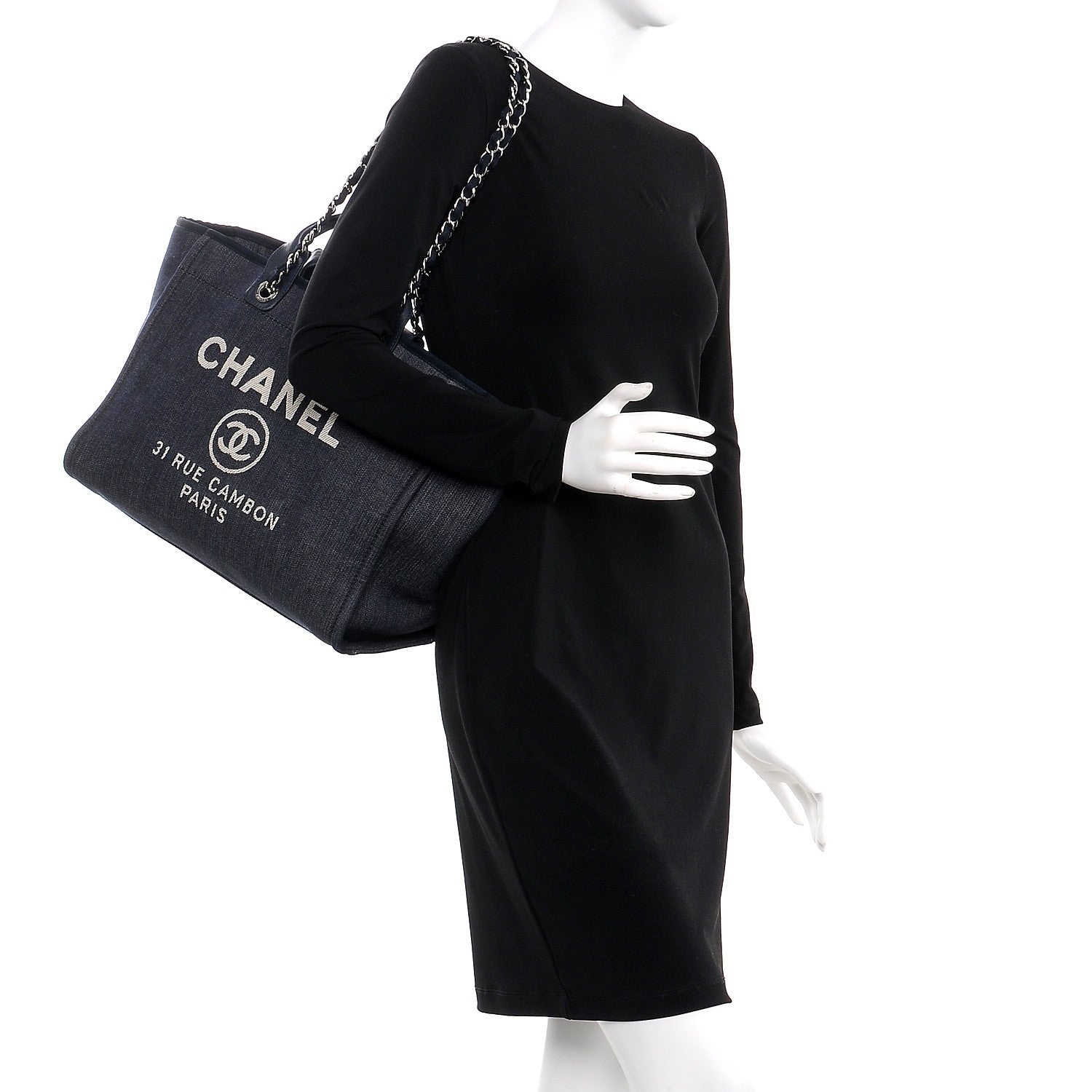 Chanel Denim Large Deauville Tote Dark Blue 2 of 7