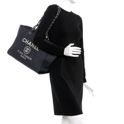 Chanel Denim Large Deauville Tote Dark Blue 2 of 7