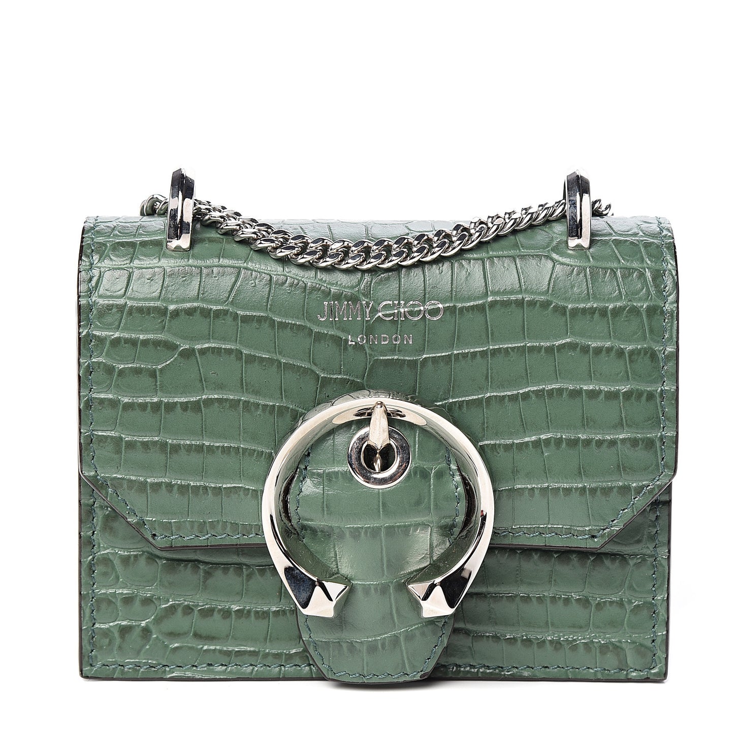 Calfskin Crocodile Embossed Mini Paris Crossbody Cactus