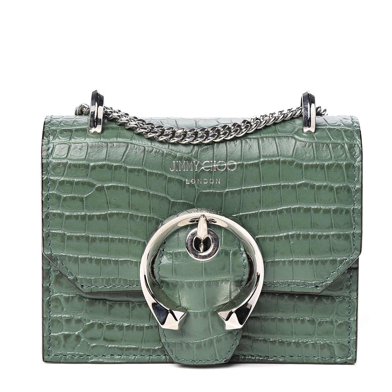 Jimmy Choo Calfskin Crocodile Embossed Mini Paris Crossbody Cactus 1 of 8