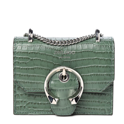 Jimmy Choo Calfskin Crocodile Embossed Mini Paris Crossbody Cactus 1 of 8