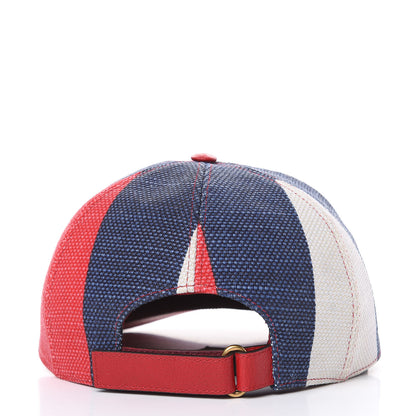 Gucci Canvas Textured Calfskin Sylvie Stripe Logo Baseball Hat L White Red 4 of 8