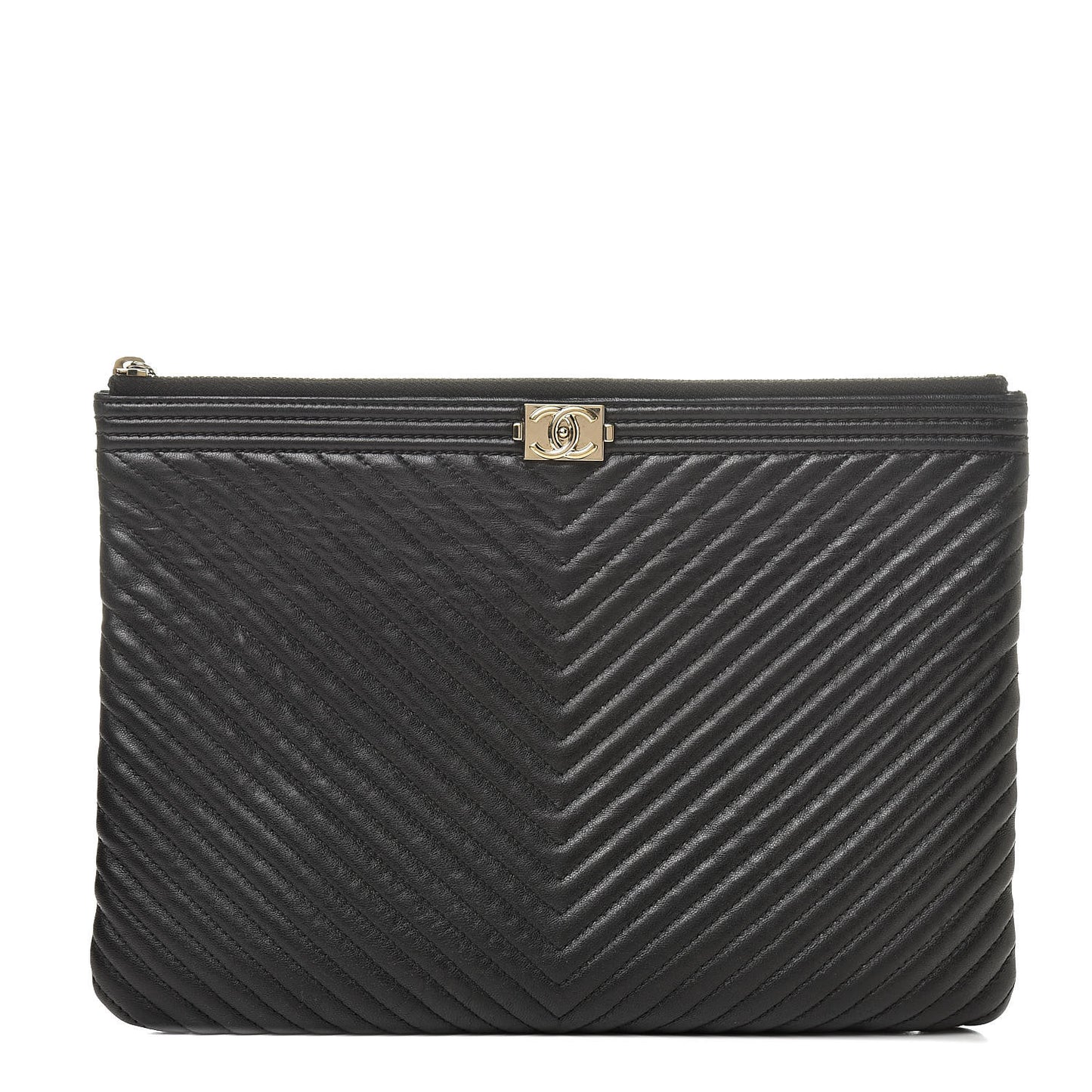 Calfskin Chevron Medium Boy Cosmetic Case Black