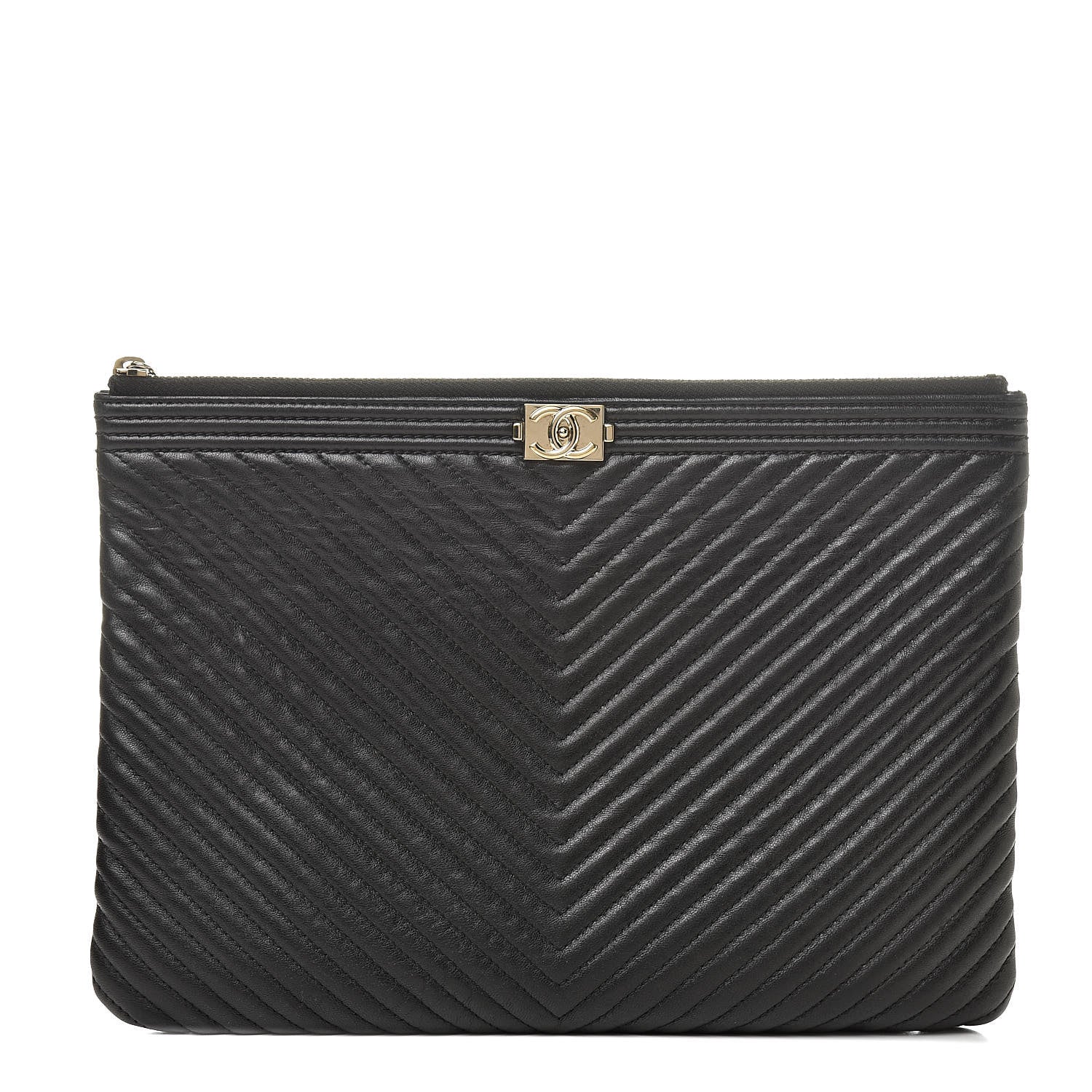 Chanel Calfskin Chevron Medium Boy Cosmetic Case Black 1 of 11