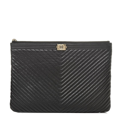 Chanel Calfskin Chevron Medium Boy Cosmetic Case Black 1 of 11