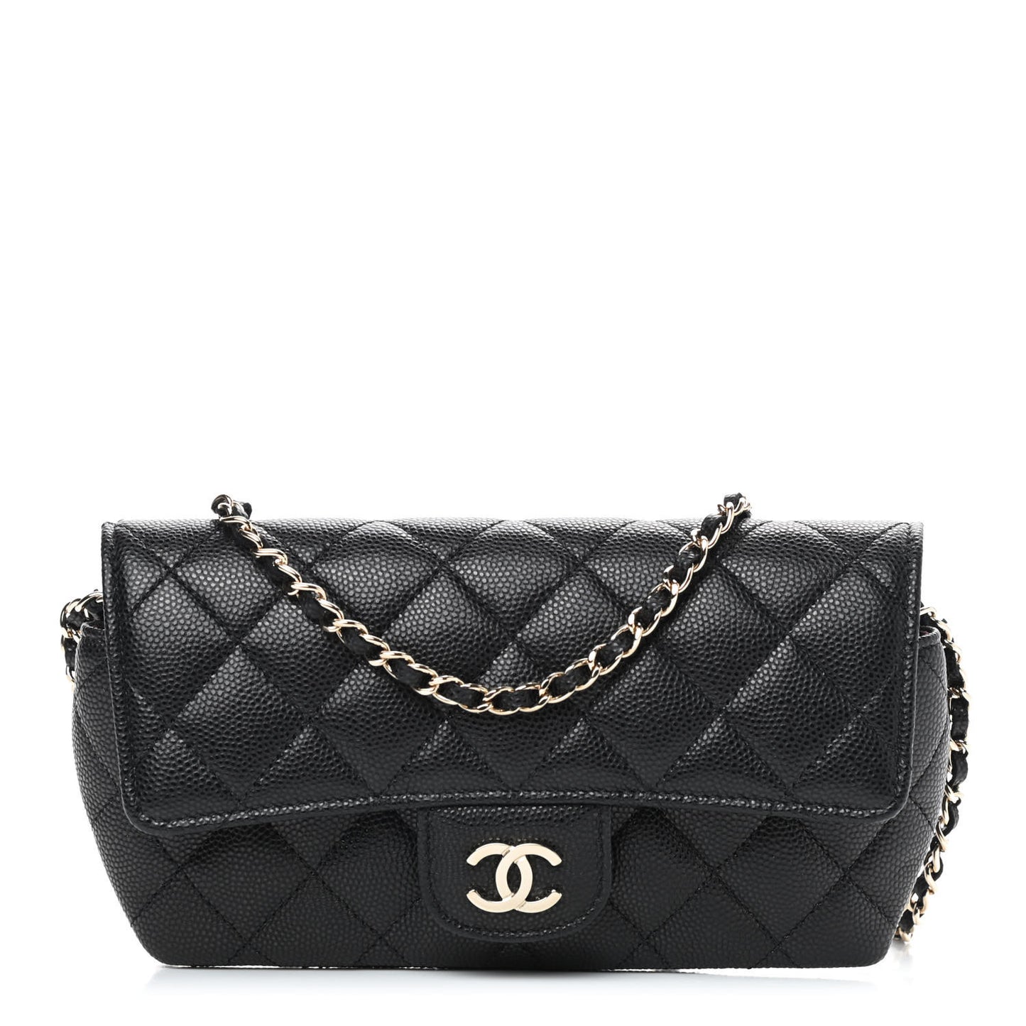 Caviar Quilted Glasses Case With Chain Black
