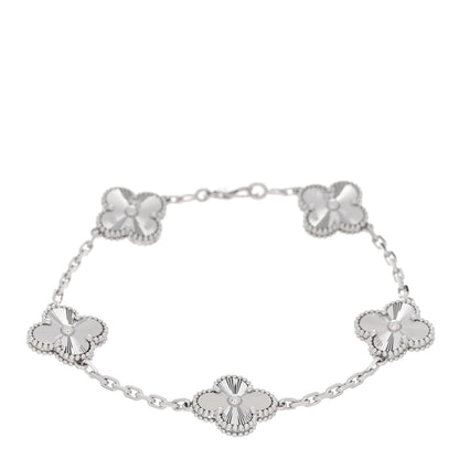 Van Cleef & Arpels 18K White Gold 5 Motifs Guilloche Vintage Alhambra Bracelet 1 of 4