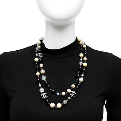 Chanel Pearl Crystal Bead CC Long Necklace Black Silver 2 of 4