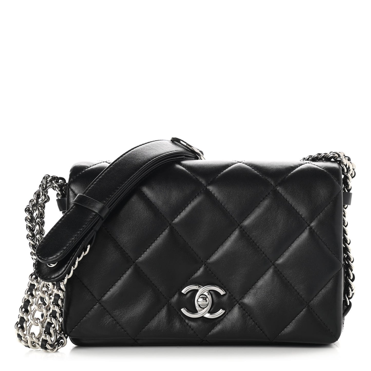 Lambskin Quilted Small Chain Rows Flap Black