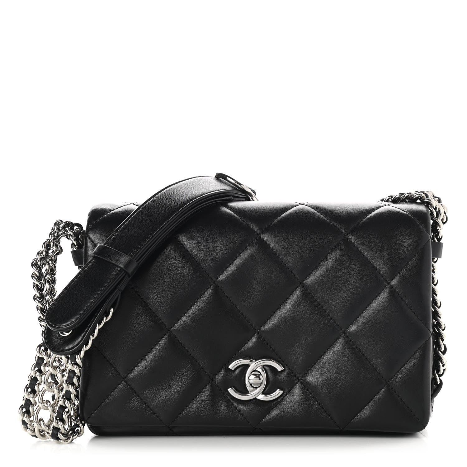 Chanel Lambskin Quilted Small Chain Rows Flap Black 1 of 11
