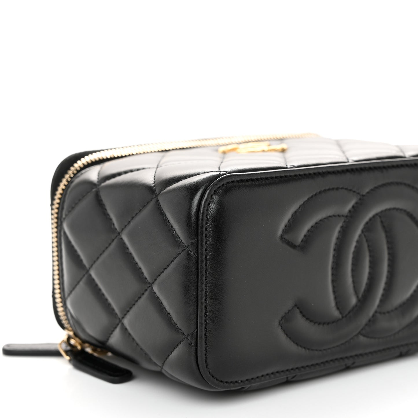 Lambskin Quilted Small Pillow Crush Vanity Case With Chain Black