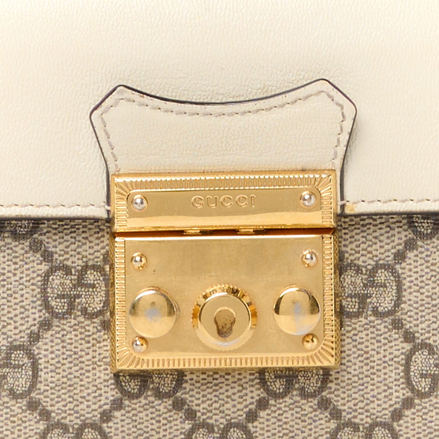 GG Supreme Monogram New Sakai Calfskin Mini Padlock Top Handle Shoulder Bag Beige Ebony Mystic White Sun Oil