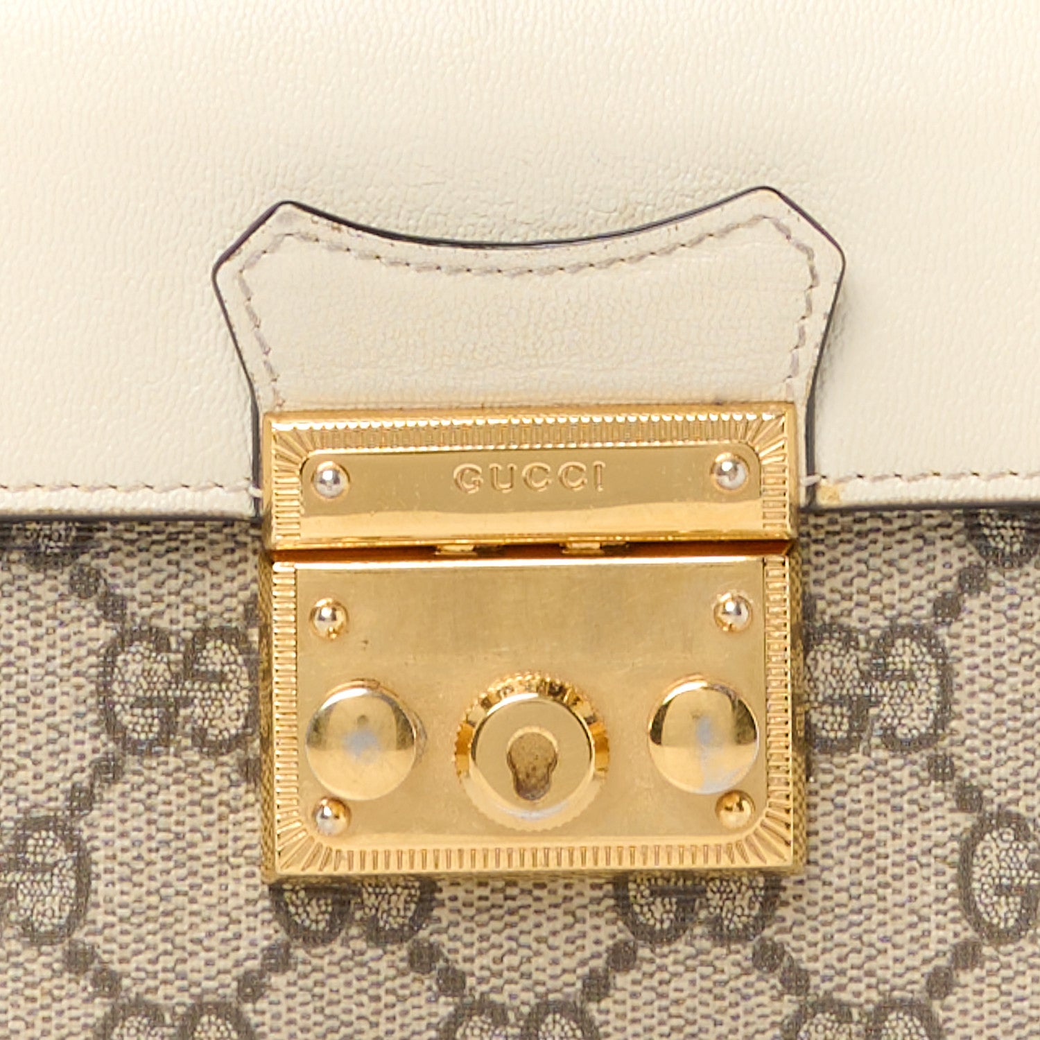 Gucci GG Supreme Monogram New Sakai Calfskin Mini Padlock Top Handle Shoulder Bag Beige Ebony Mystic White Sun Oil 8 of 12