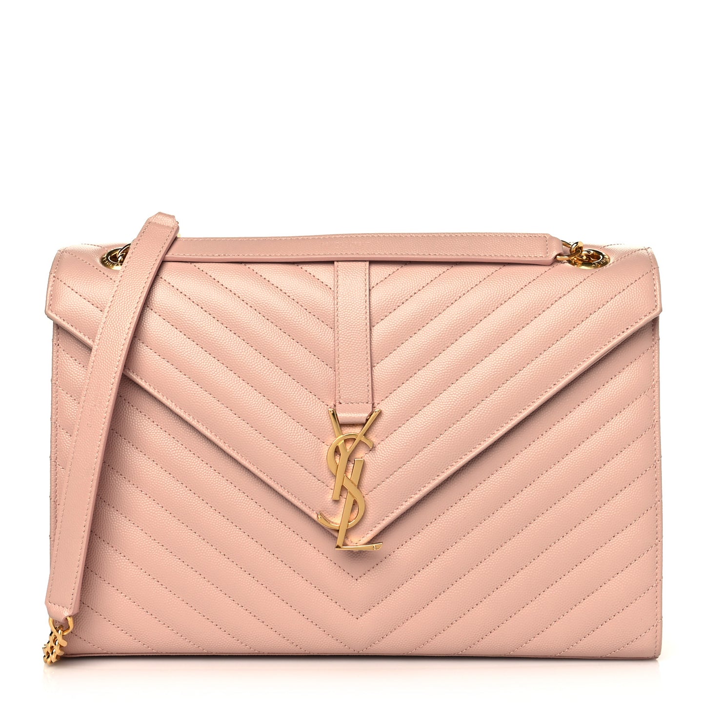 Grain De Poudre Matelasse Chevron Large Monogram Satchel Pale Pink