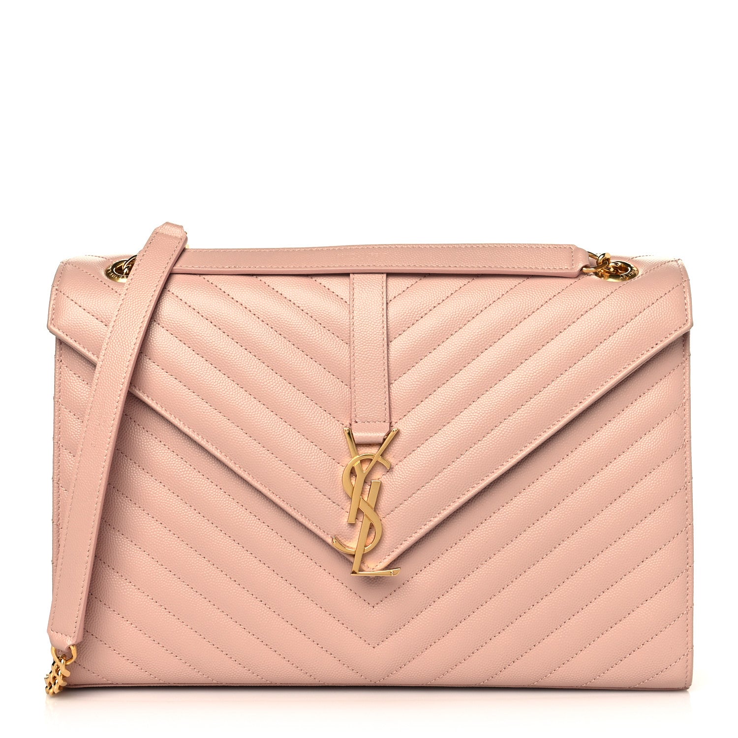 Saint Laurent Grain De Poudre Matelasse Chevron Large Monogram Satchel Pale Pink 1 of 11
