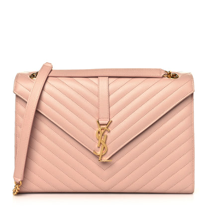 Saint Laurent Grain De Poudre Matelasse Chevron Large Monogram Satchel Pale Pink 1 of 11