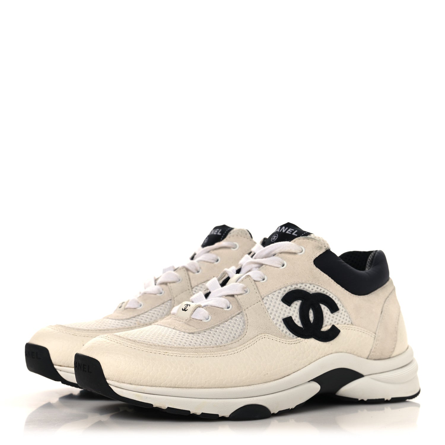 Chanel Mesh Suede Calfskin Grained Calfskin Womens CC Sneakers 41 White Black 4 of 11