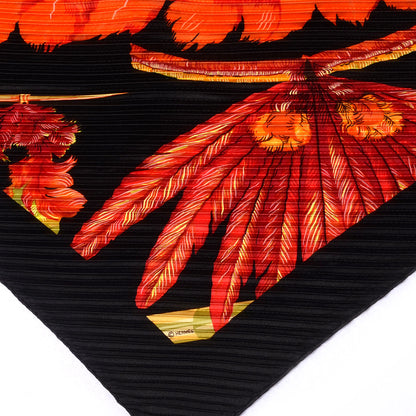 Hermes Silk Plisse Brazil Scarf 90 Black Orange 4 of 5