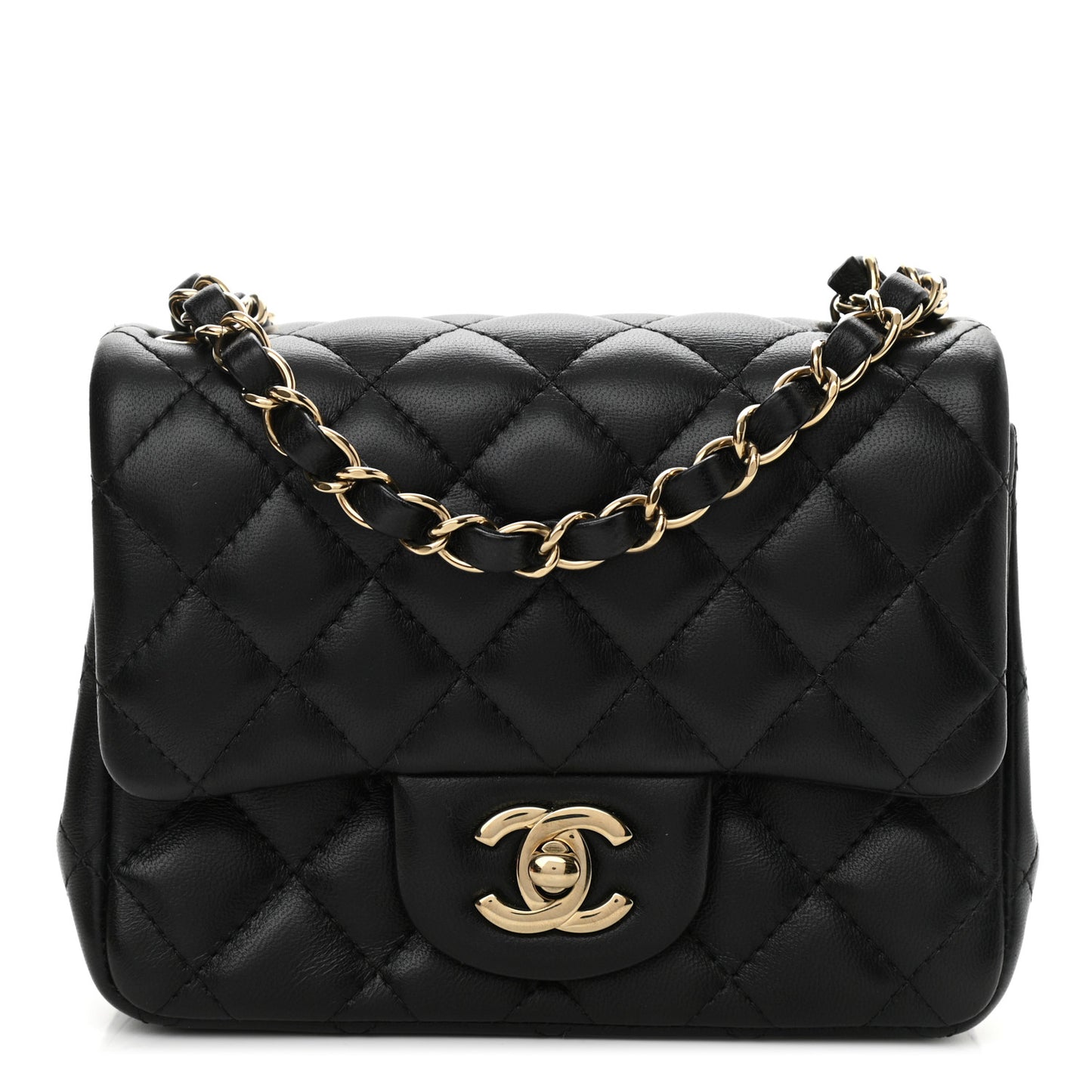Lambskin Quilted Mini Square Flap Black