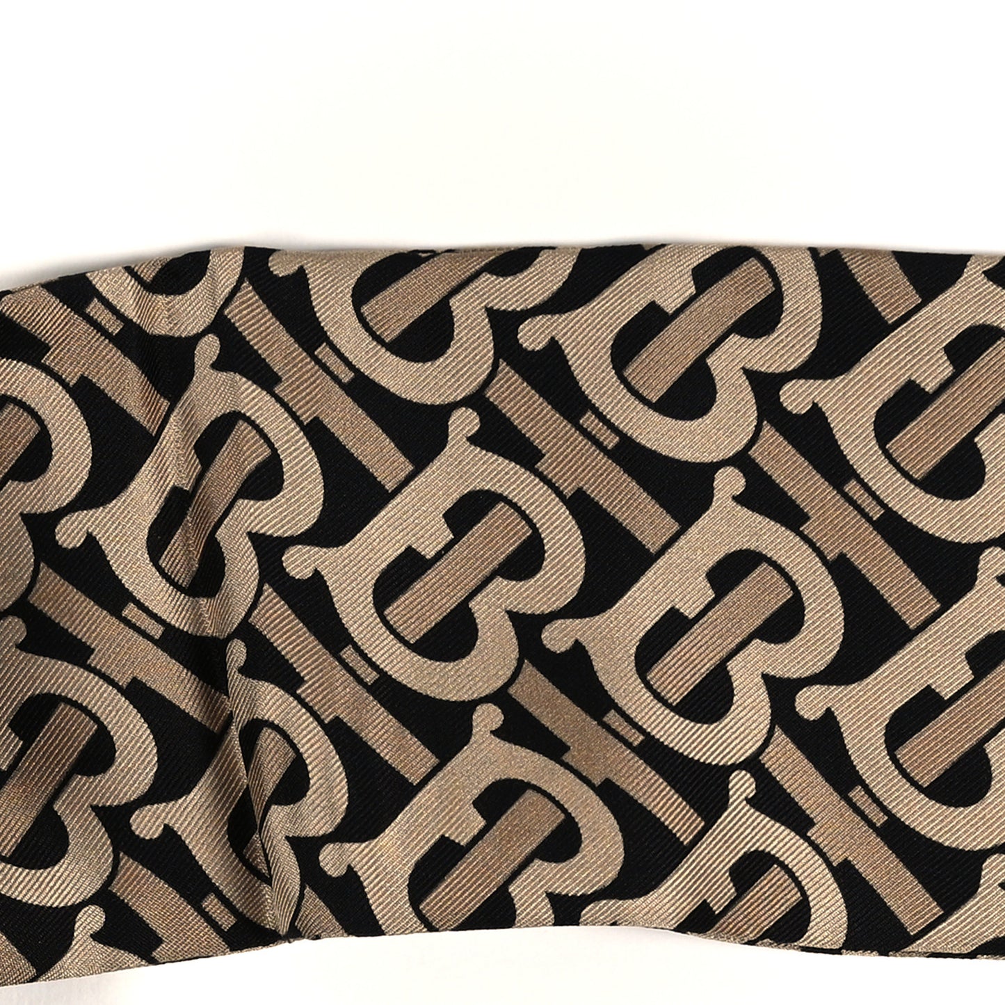 Silk Check Triple Stripe TB Monogram Print Ribbon Scarf Beige