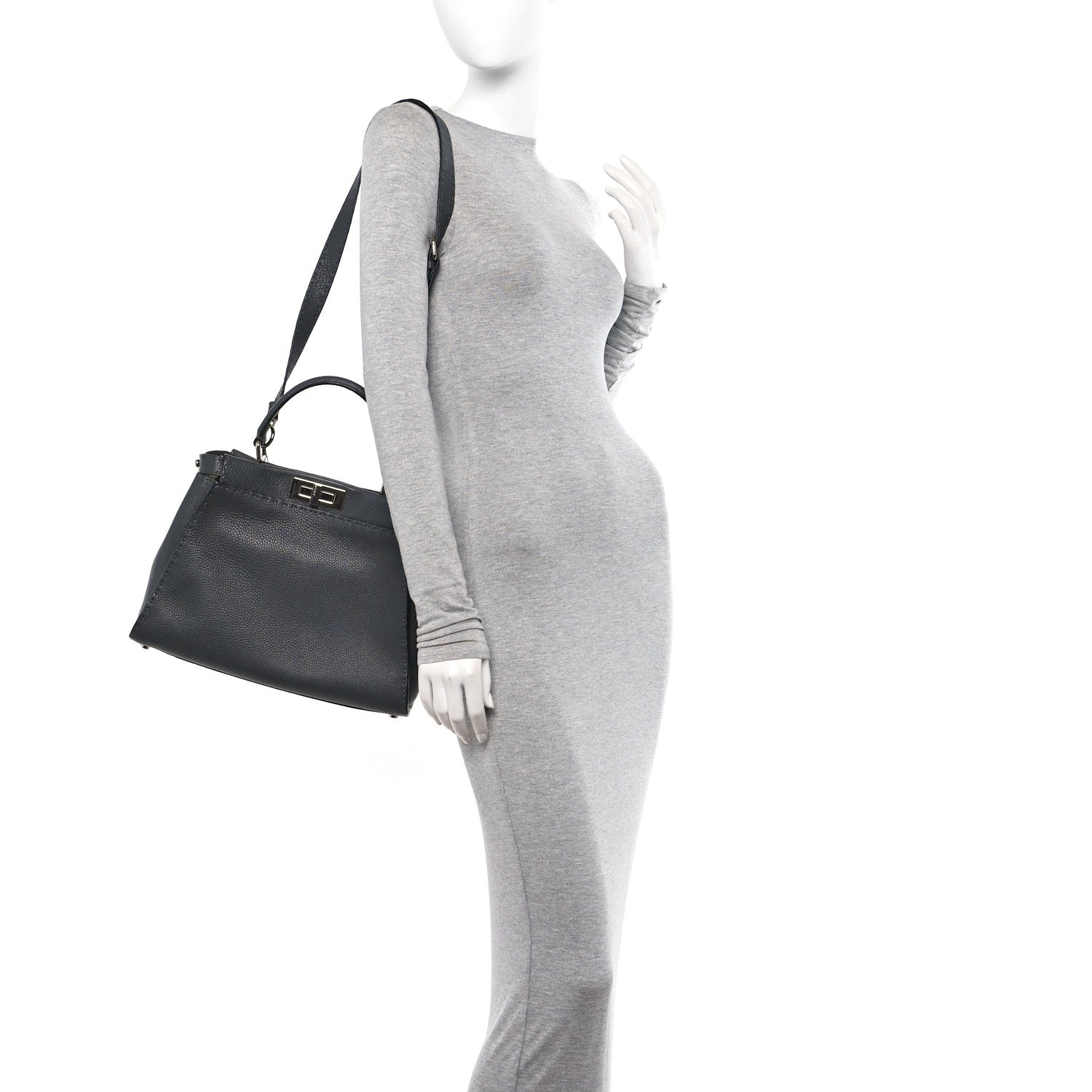 Fendi Cuoio Romano Selleria Bi-Color Medium Peekaboo Iconic Satchel Asfalto Latte 2 of 10