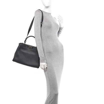 Fendi Cuoio Romano Selleria Bi-Color Medium Peekaboo Iconic Satchel Asfalto Latte 2 of 10