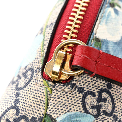 Gucci GG Supreme Monogram Blooms Large Pouch Cosmetic Case Beige Blue Navy Hibiscus Red 8 of 10