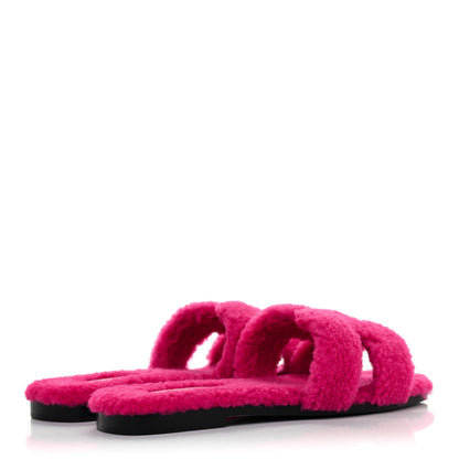 Hermes Woolskin Oran Sandals 37 Rose Fuchsia 3 of 4