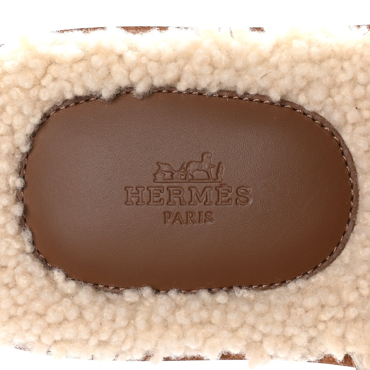 Hermes Suede Goatskin Shearling Mens Izmir Sandals 43.5 Marron Teck Ecru 6 of 8