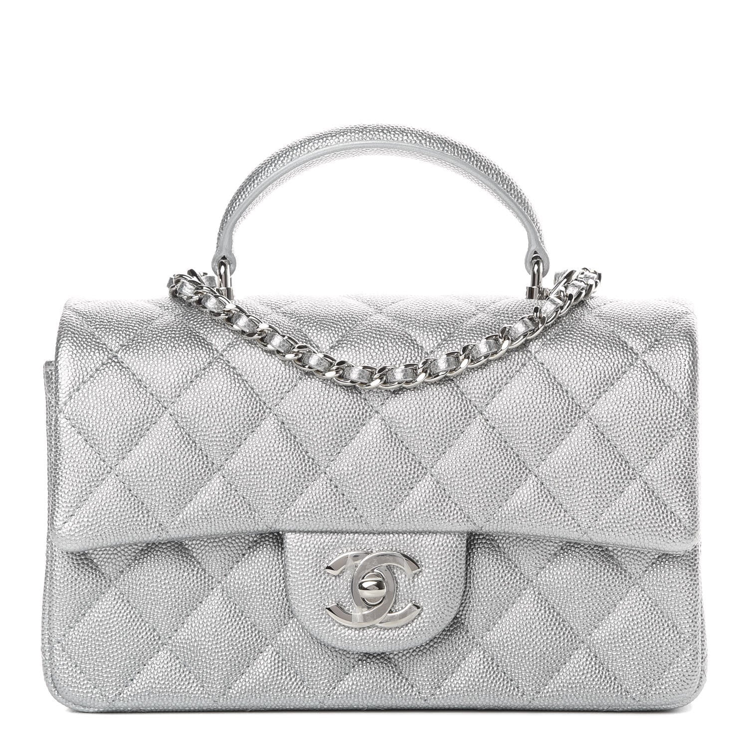 Chanel Metallic Caviar Quilted Mini Top Handle Rectangular Flap Silver 1 of 11