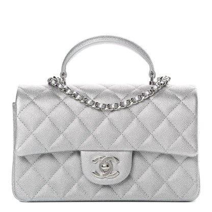 Chanel Metallic Caviar Quilted Mini Top Handle Rectangular Flap Silver 1 of 11