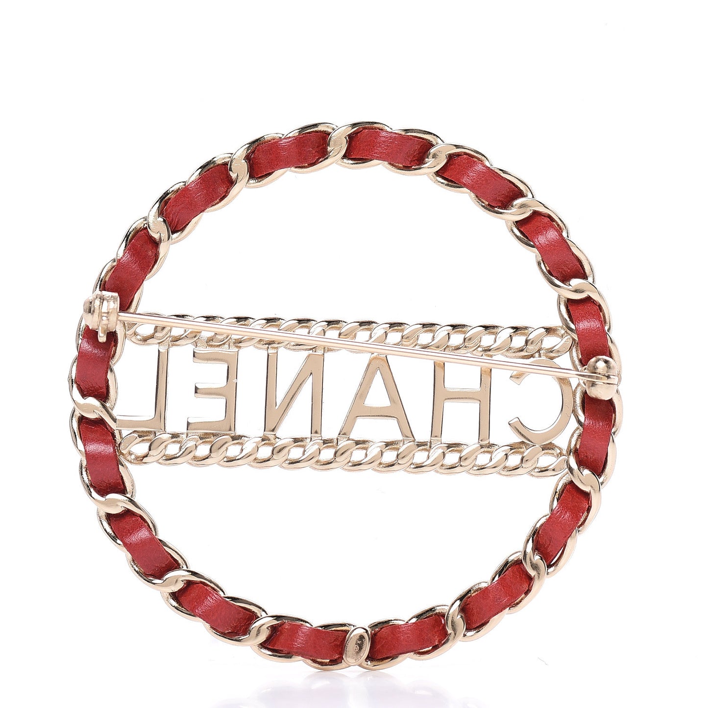 Lambskin Chain Logo Brooch Red Gold