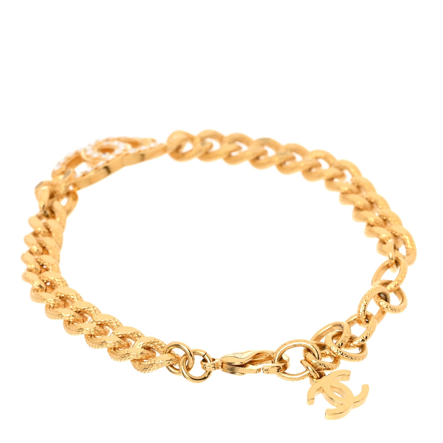 Chanel Crystal CC Chain Link Bracelet Gold 3 of 6
