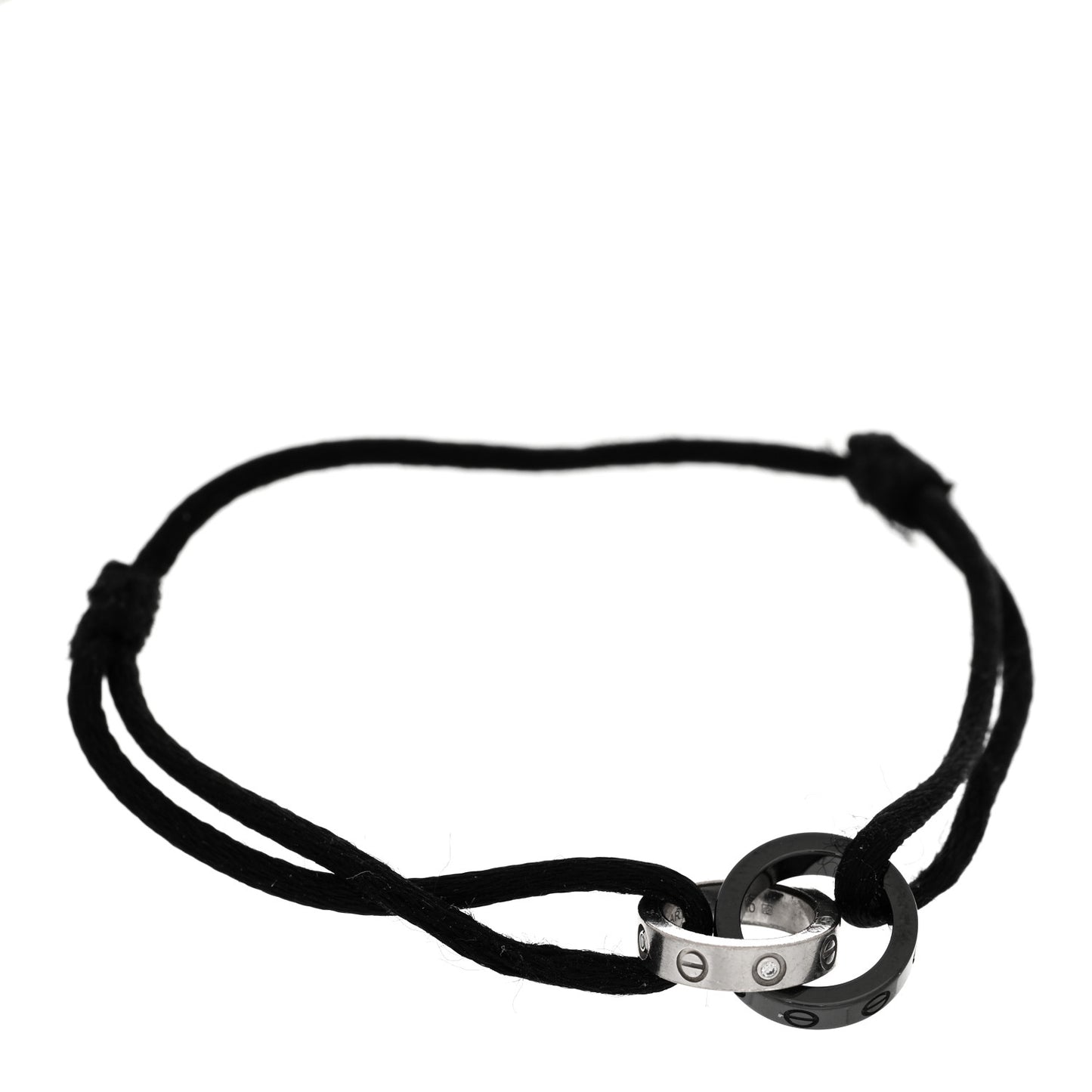 18K White Gold Ceramic 4 Diamond LOVE Cord Bracelet Black